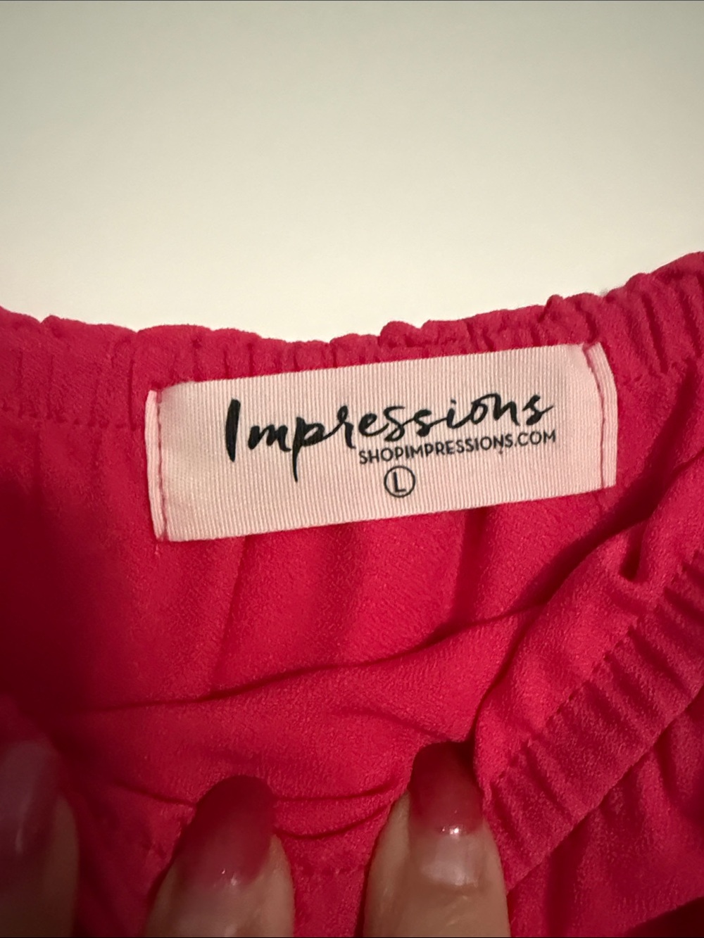 Impressions Off-Shoulder Hot Pink Jumpsuit with Waist Tie - Picture 4 of 5